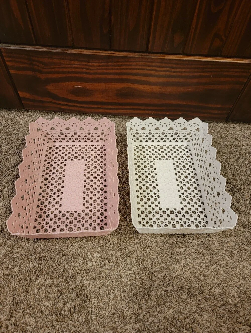 Storage Trays in Pink and White Scalloped Lace Design